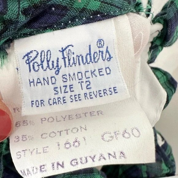 POLLY FLINDERS green plaid hand smocked dress